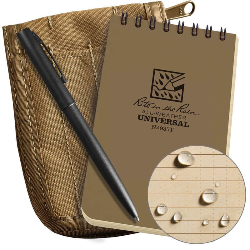 Rite In The Rain - TOP SPIRAL KIT 3" x 5" Notebook, All-Weather Pen, and Cover [ Tan ]