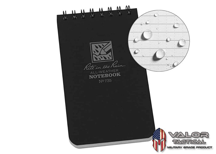 Rite In The Rain - [ Universal ] 3x5 Top Spiral with Polydura Cover Notebook [ Black ]
