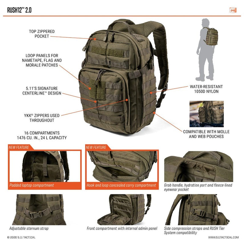 5.11 RUSH12 2.0 MC BACKPACK [MultiCam] Valor Tactical