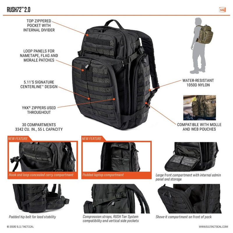 5.11 RUSH72 2.0 BACKPACK [Ranger Green186] Valor Tactical