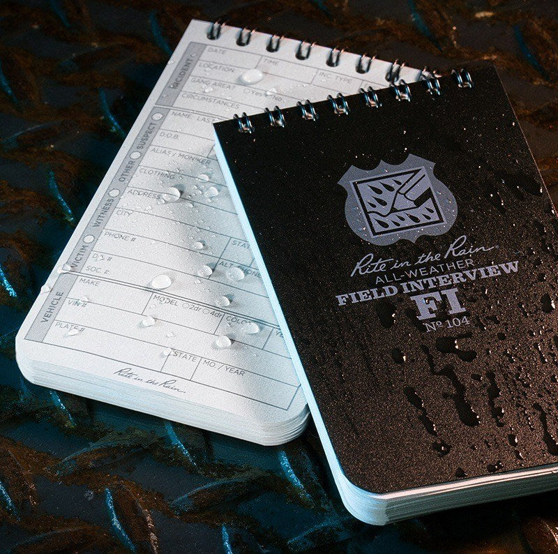 Rite In The Rain - [ Field Interview ] 3x5 Top Spiral with Polydura Cover Notebook [ Black ]
