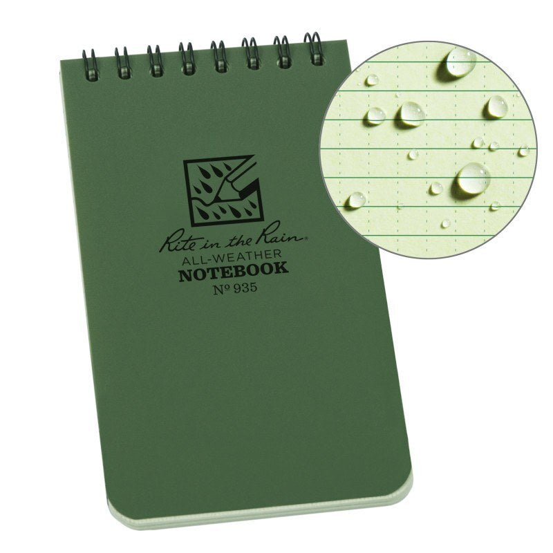 Rite In The Rain - [ Universal ] 3x5 Top Spiral with Polydura Cover Notebook [ Green ]