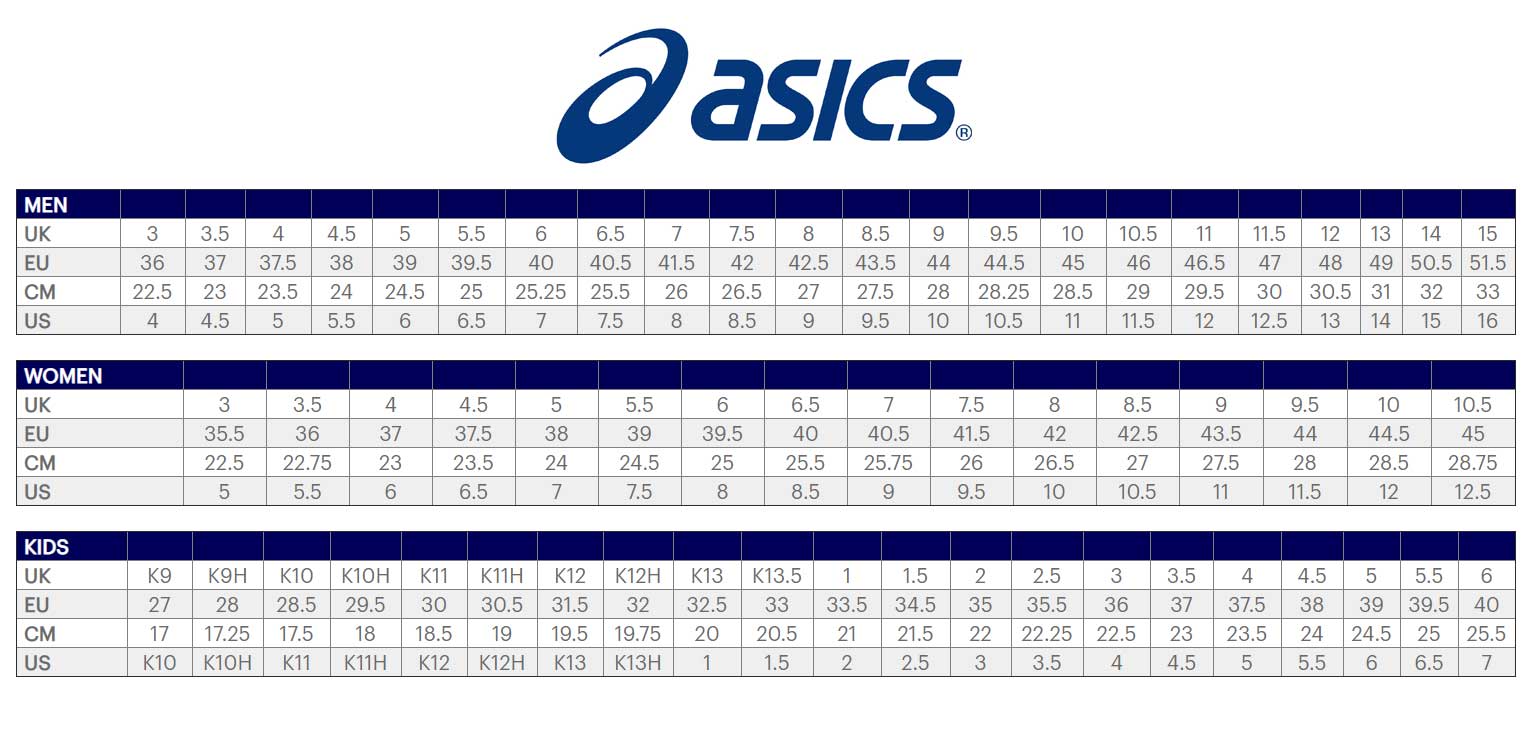 Size chart asics hot sale gel lyte